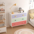 Modern Nightstand with 3 Drawer, Wooden Bedside Table for Kids Room, Toddler Childs Storage Cabinet with Euro Glides, Safety Anti-Tip Design, Easy Assembly, Colorful Finish, 2026 Upgrade (Colorful)