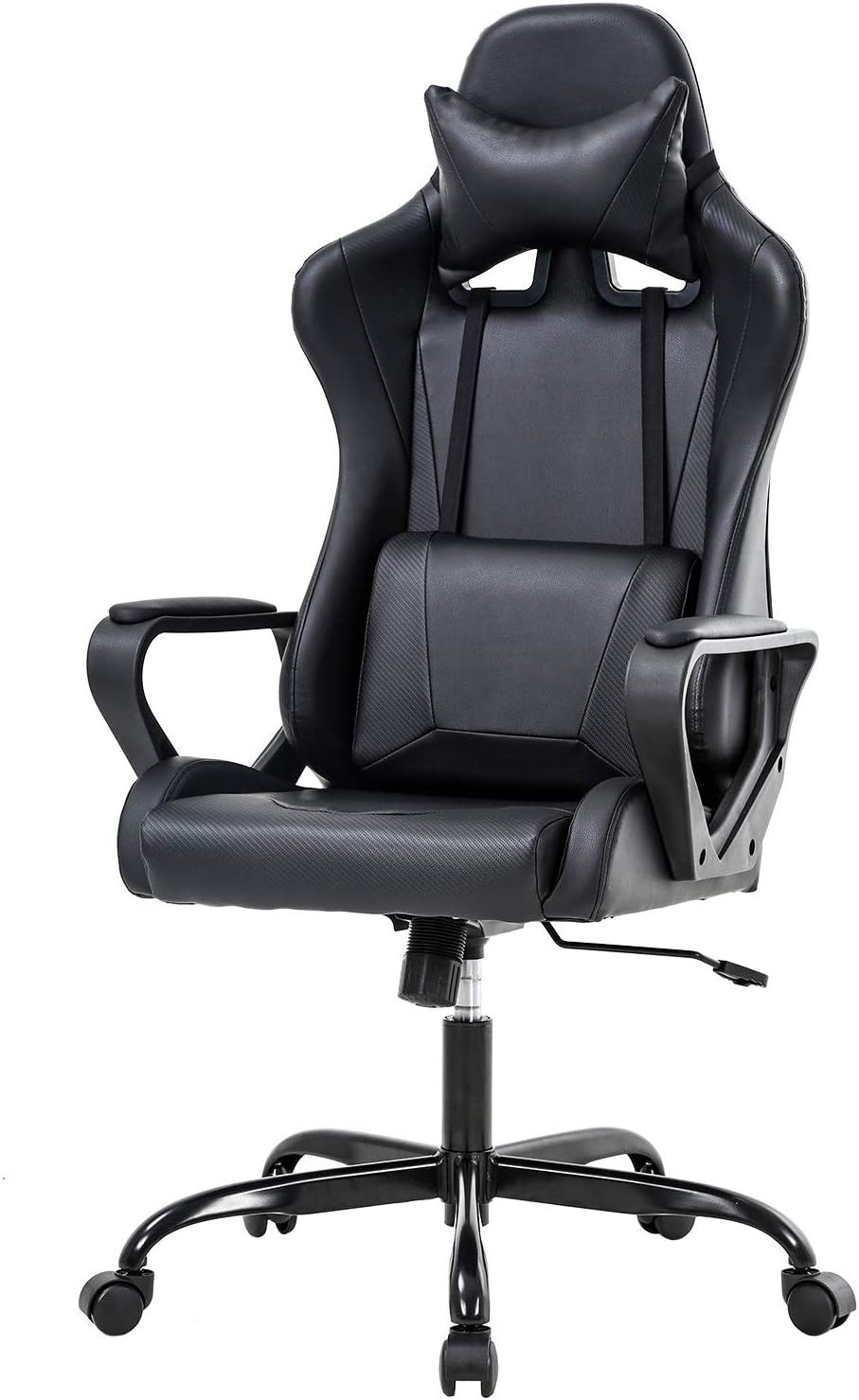 High Back Gaming Chair Ergonomic Racing Heavy Duty Office Chair Pc Video Game Chair, Lumbar Support with Arms & Headrest Chic Racing Style Desk Chair, Swivel Adjustable Best Home Office Chair - Black