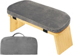Bamboo Meditation Bench with Removable Velvet Cushion & Carry Bag, Foldable Kneeling Yoga Stool, Ergonomic Portable Prayer Seat for Yoga, Mindfulness & Zen Practice (Gray)