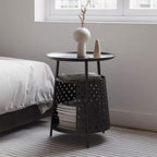 Sofa Side Round Side Table End with Cat House, Condo, Indoor Furniture Kitten, Small Coffee Nightstand with Storage, Living Room Sofa Bedside with Bed(White)