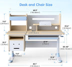 FCD Wood Adjustable Height Kids Study Desk with Chair Drafting Table Computer Station Built-in Bookshelf Hutch Multi Function (Blue, Desk and Chair)