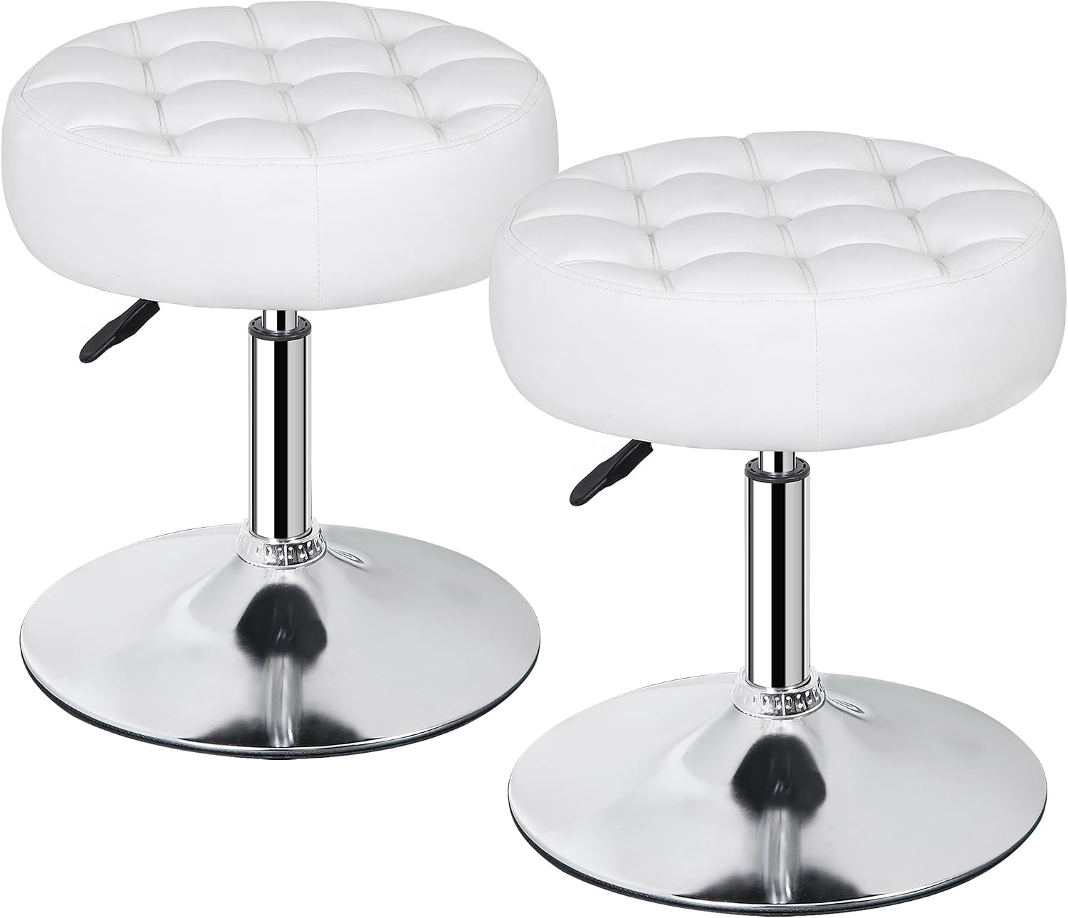 JupiterForce Adjustable Vanity Stool Chair for Makeup, 360° Swivel Makeup Vanity Chair Faux Leather Vanity Stool for Makeup Room, Bathroom and Living Room, White
