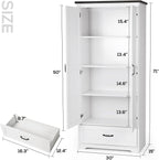 VOWNER 71" Tall Kitchen Pantry with Adjustable Shelves, Large Wood Storage Cabinet with Drawer & 2 Barn Doors, Versatile Modern Farmhouse Storage Cabinet for Kitchen, Dining Room, Living Room, White