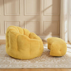 Flower Bean Bag Chair with Ottoman, Comfy Fuax Fur Beanbag for Adults & Teens, Fluffy Plush Floor Lazy Sofa for Bedroom, Living Room, Reading Nook, Yellow