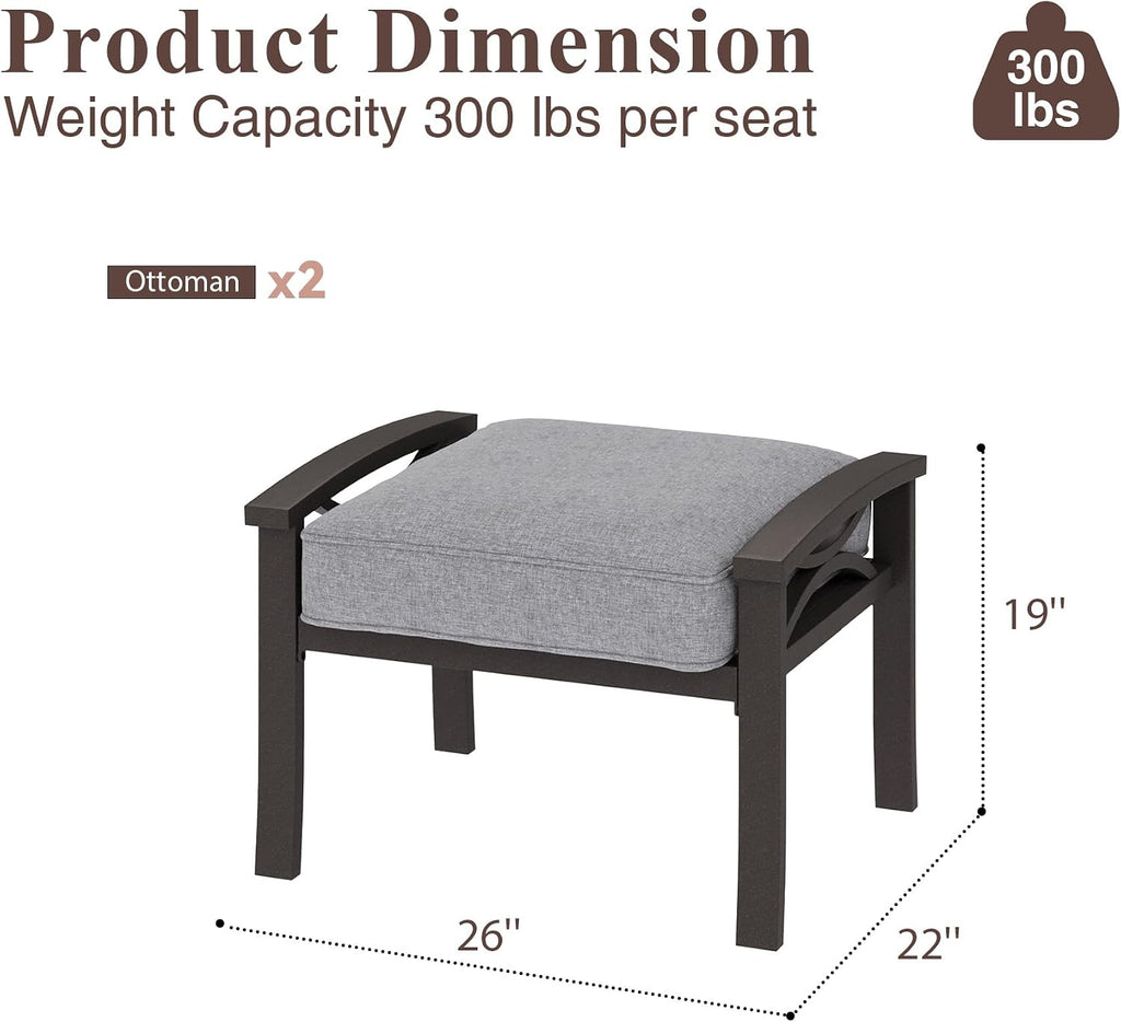 RoyalCraft Durable Iron Patio Footstool with Cushions ?Stable, Weather-Resistant Outdoor Ottoman for Relaxation & Extra Seating