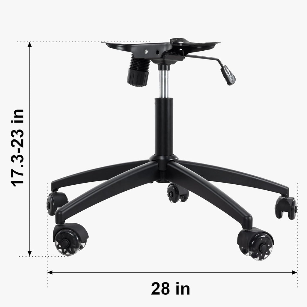 Frassie Heavy Duty Gaming Office Chair Metal Base Set Replace Part with Bottom Plate Stand Cylinder, 5 Wheels Bell Glides Replacement (Black)
