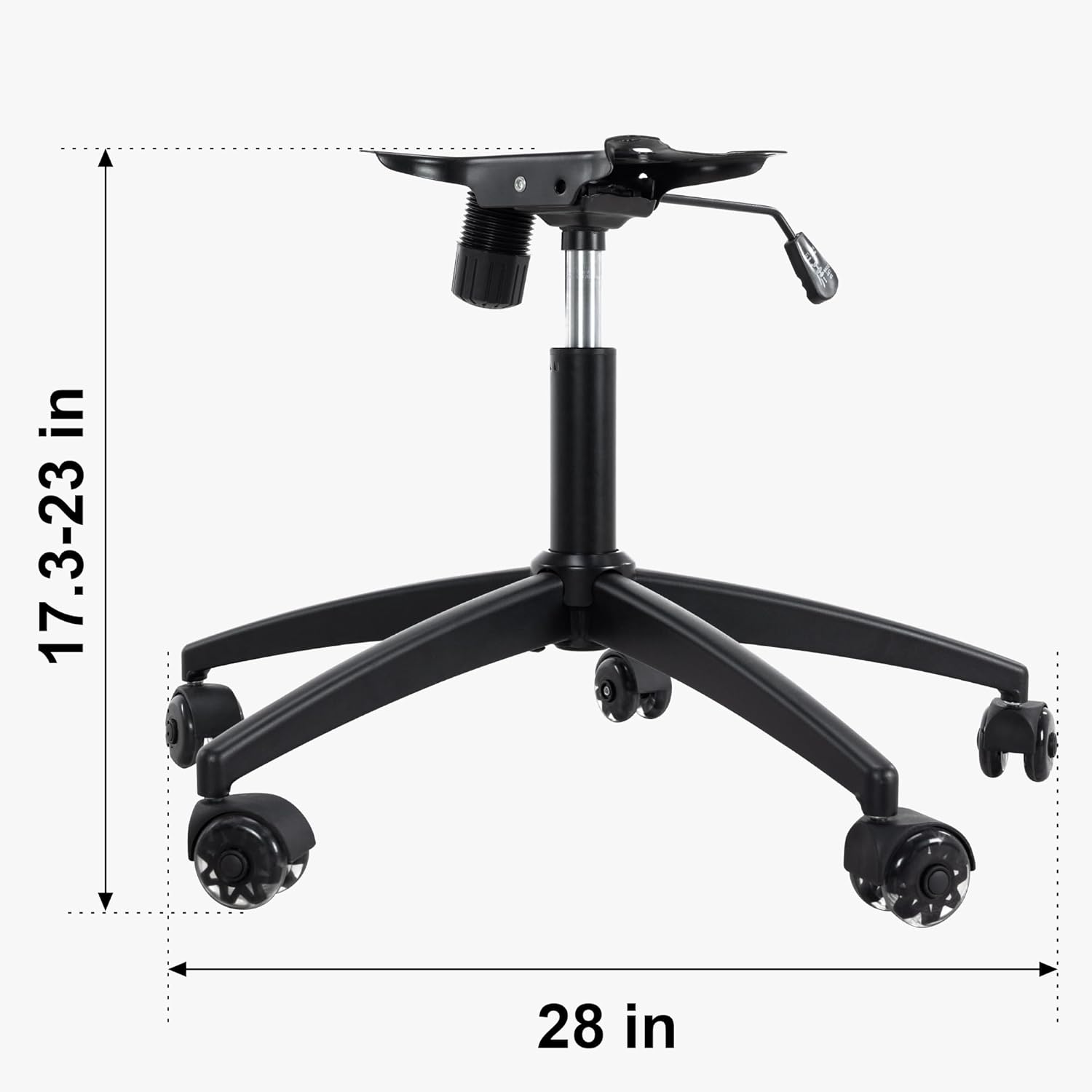 Frassie Heavy Duty Gaming Office Chair Metal Base Set Replace Part with Bottom Plate Stand Cylinder, 5 Wheels Bell Glides Replacement (Black)