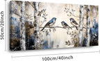 Ggaafet Beige Sparrow Bird Wall Art Decor for Bedroom Cute Chickadee Birds Canvas Pictures Birch Tree Woods Painting Prints Deco Wildlife Artwork