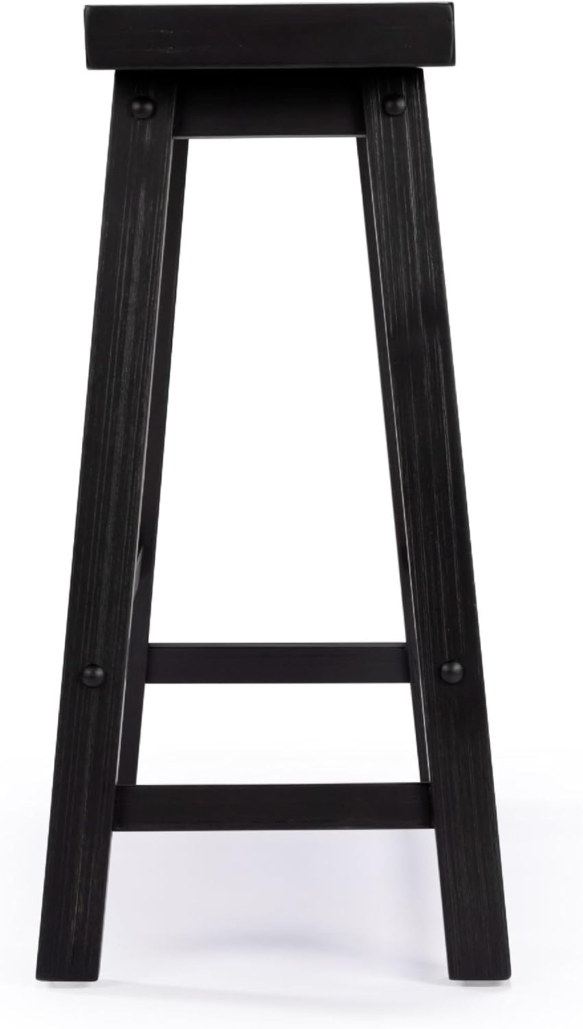 Benzara Amber Counter Height Bench, Backless Seat, Charcoal Black Acacia Wood