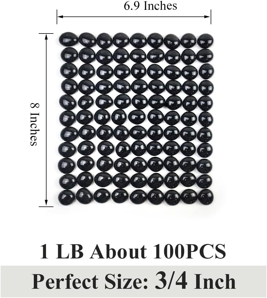 YISZM Glass Beads for Vases, 1lb Black Flat Glass Pebbles, 100 Pcs Glass Marbles Gemstone Aquarium Rocks Multiple Color Choices Home Decor Rocks