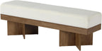 LITTLE TREE 55" Entryway Bench with Faux Lamb Wool, Upholstered Bench with X-Legs, for Living Room, Bedroom, or Foyer (White & Light Walnut)