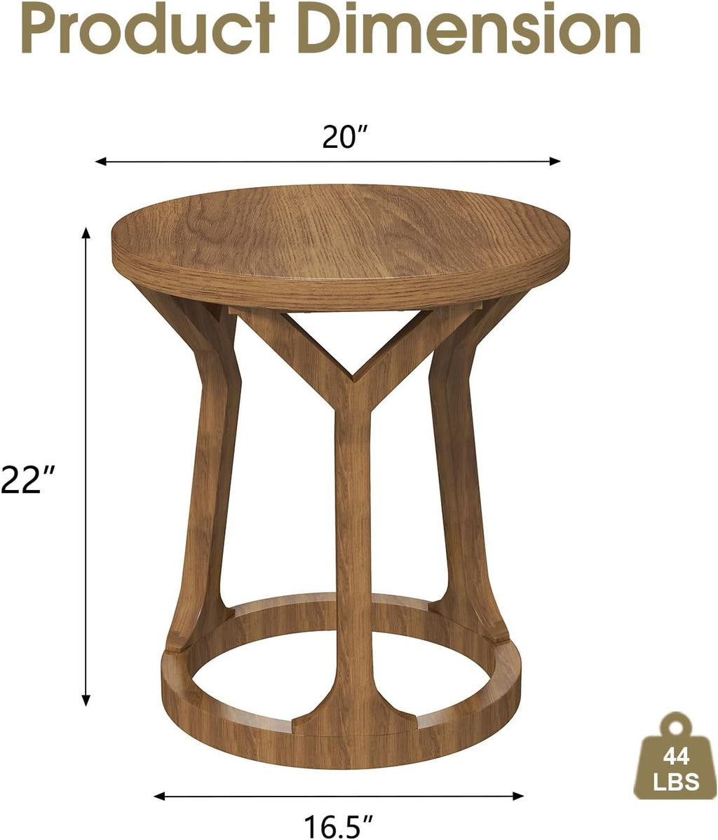 Round End Table Living Room, Rustic Side Table, 22" H Nightstand with Thick Top, Accent Tables for Bedroom Living Room Entryway, Natural