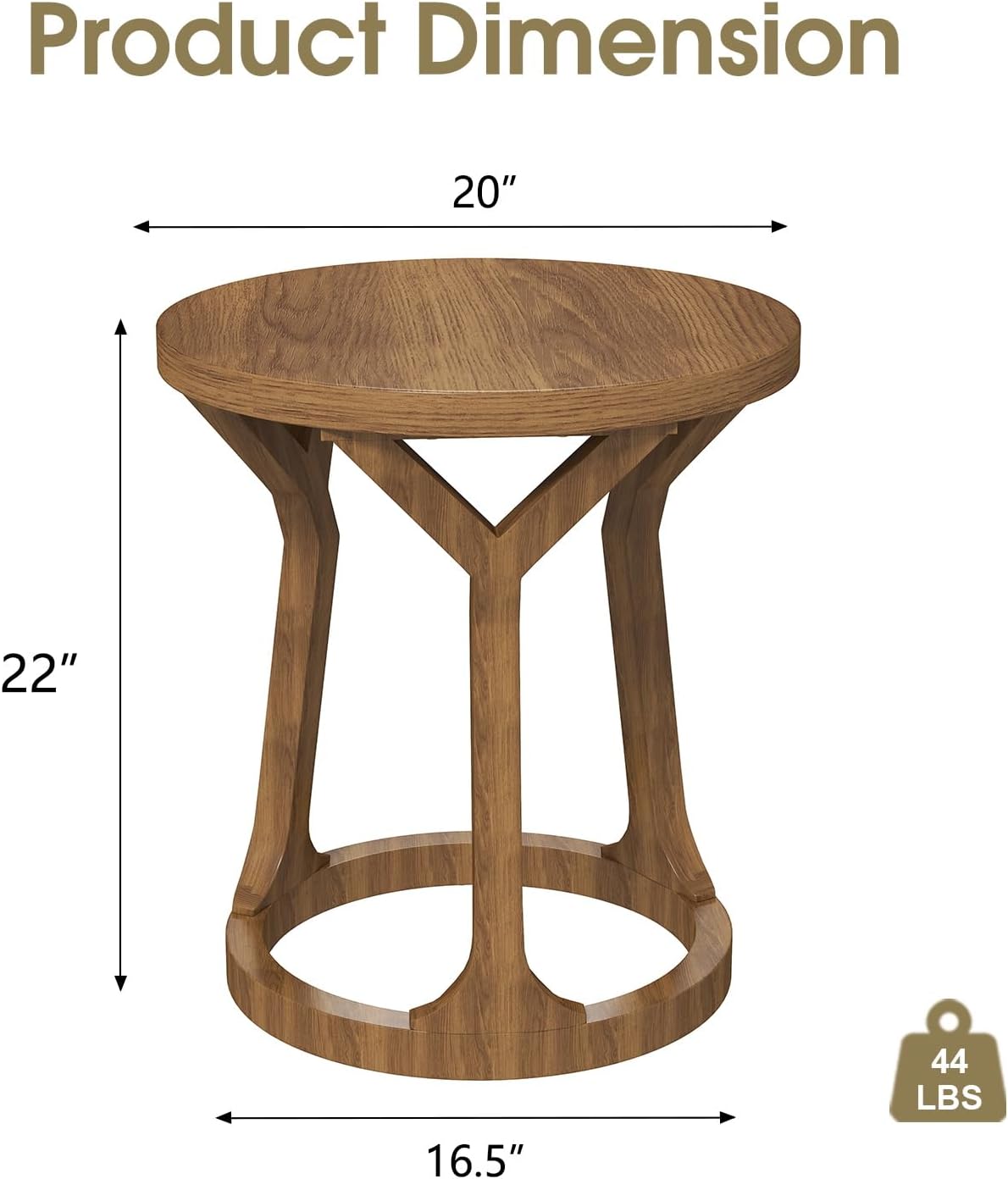 Round End Table Living Room, Rustic Side Table, 22" H Nightstand with Thick Top, Accent Tables for Bedroom Living Room Entryway, Natural