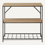 Amazon Basics Kitchen Island with 3 Storage Shelves, Black and Oak Effect, Melamine Surface, Adjustable Feet