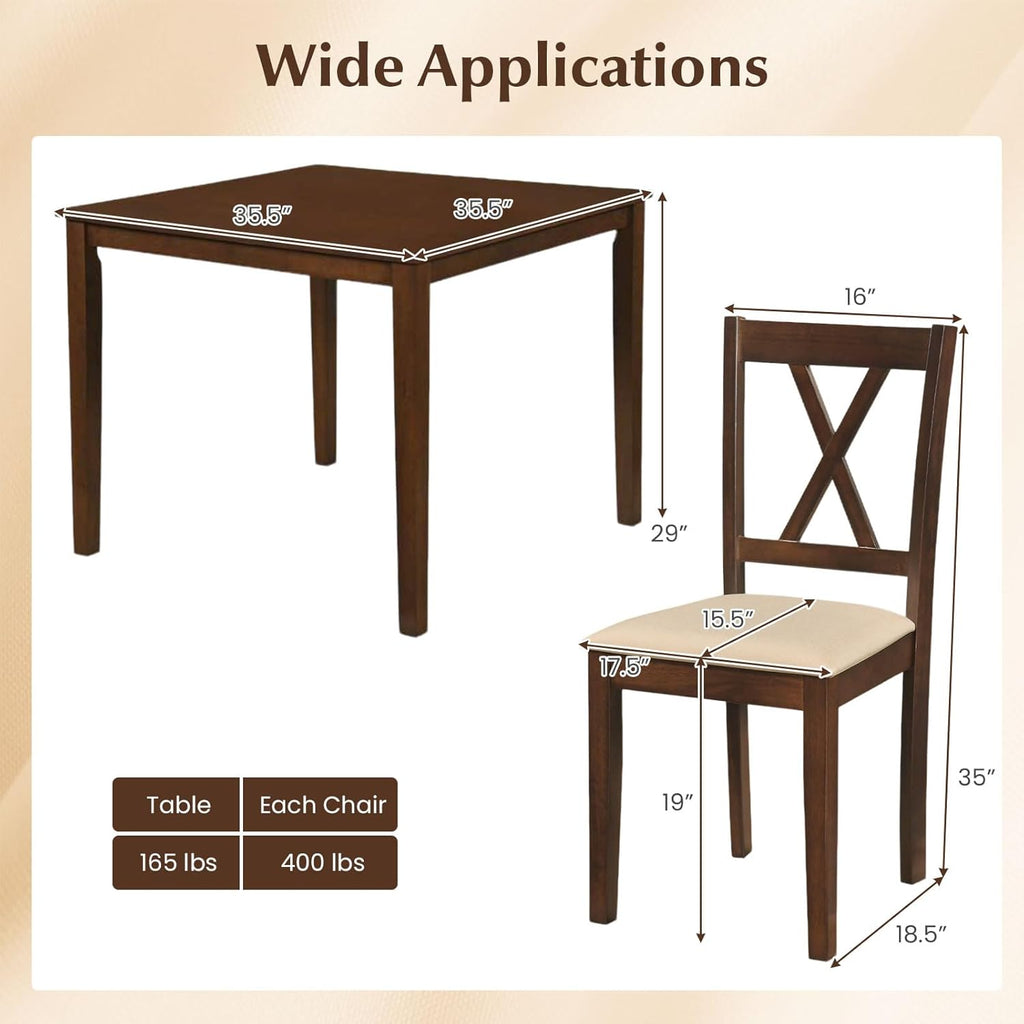 Giantex Dining Table Set for 4, Square Kitchen Table Set w/Rubber Wood Frame, 4 Upholstered Chairs w/X-Shaped Backrest, Space-Saving Dinette Set for Small Space, Dining Room, Breakfast Nook
