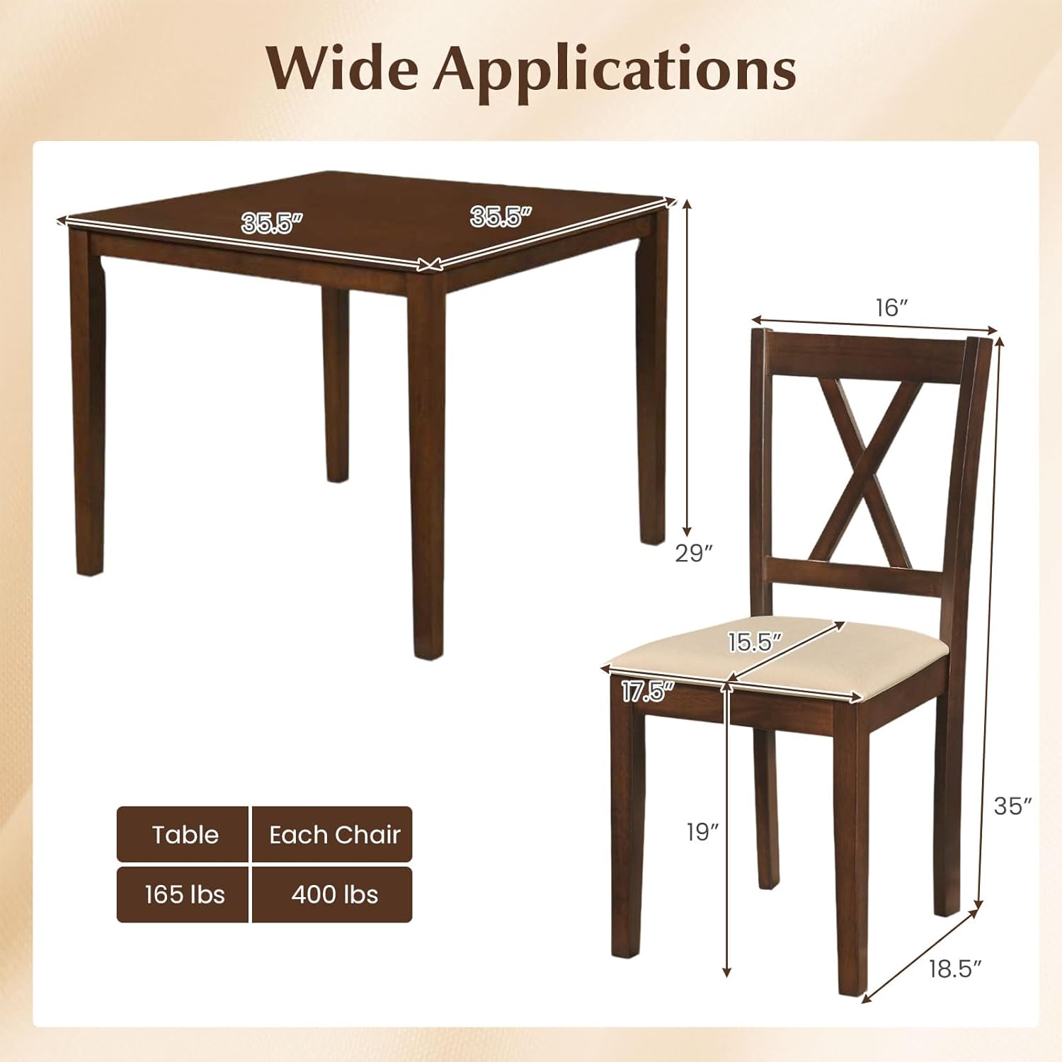 Giantex Dining Table Set for 4, Square Kitchen Table Set w/Rubber Wood Frame, 4 Upholstered Chairs w/X-Shaped Backrest, Space-Saving Dinette Set for Small Space, Dining Room, Breakfast Nook