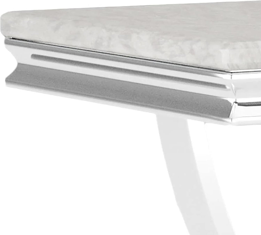 Benzara Wety Side End Table, 24 Inch Faux Marble Top, Curved Chrome Pedestal