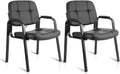 CLATINA Office Reception Guest Chair with Bonded Leather Padded Arm Rest, Ergonomic Guest Chair for Waiting Room Lobby Meeting Church Conference School, Black, 2 Pack