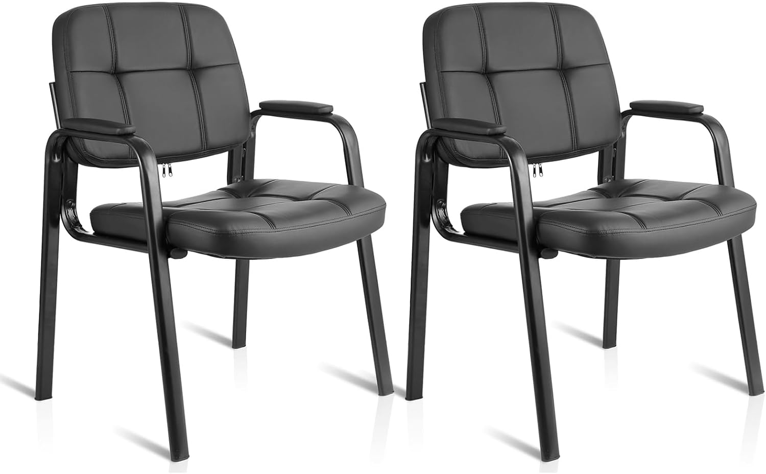CLATINA Office Reception Guest Chair with Bonded Leather Padded Arm Rest, Ergonomic Guest Chair for Waiting Room Lobby Meeting Church Conference School, Black, 2 Pack