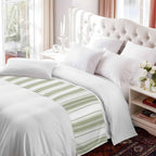 Sage Green Striped Bed Runner Scarf King Size, Modern Thin Line Vertical Stripes Luxury Bed Throw Runners & Scarves for Twin Full Queen King Foot of Beds, Bedroom Hotel Decoration, 94"x20"
