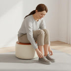 Round Padded Stool Light Sophisticated Design Round Padded Footstool Solid Wood Frame Entryway Shoe Stool for Kids, Bedroom, White-Orange