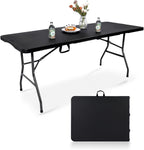 pollilar Folding Table 6FT Heavy Duty Portable Plastic Foldable Table Black | 6 Foot Fold-in-Half Utility Desk for Outdoor Camping Party Dining Wedding Events Picnic Indoor Working Meeting Banquet BBQ