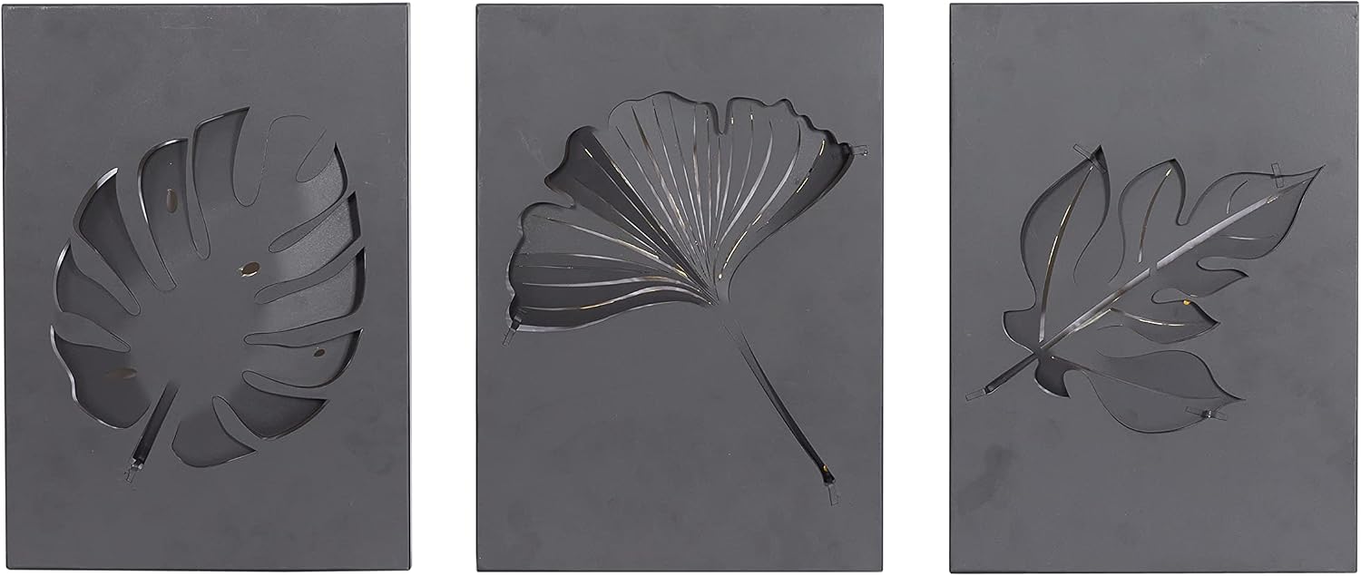 Deco 79 Metal Leaf Wall Decor, Set of 6 10"W, 15"H, Black