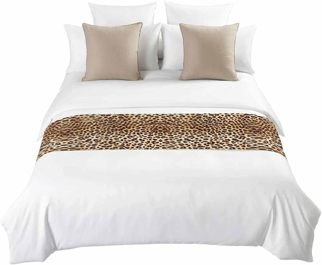 Farmhouse Brown Tan Leopard Print Bed Runners for Bedroom Hotel,Decorative Bedding Scarf Abstract Wild Animal Texture Bed End Blanket Bedding Runner Scarves for California King Size Beds,102x20in