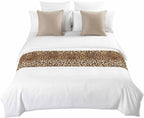 Farmhouse Brown Tan Leopard Print Bed Runners for Bedroom Hotel,Decorative Bedding Scarf Abstract Wild Animal Texture Bed End Blanket Bedding Runner Scarves for California King Size Beds,102x20in