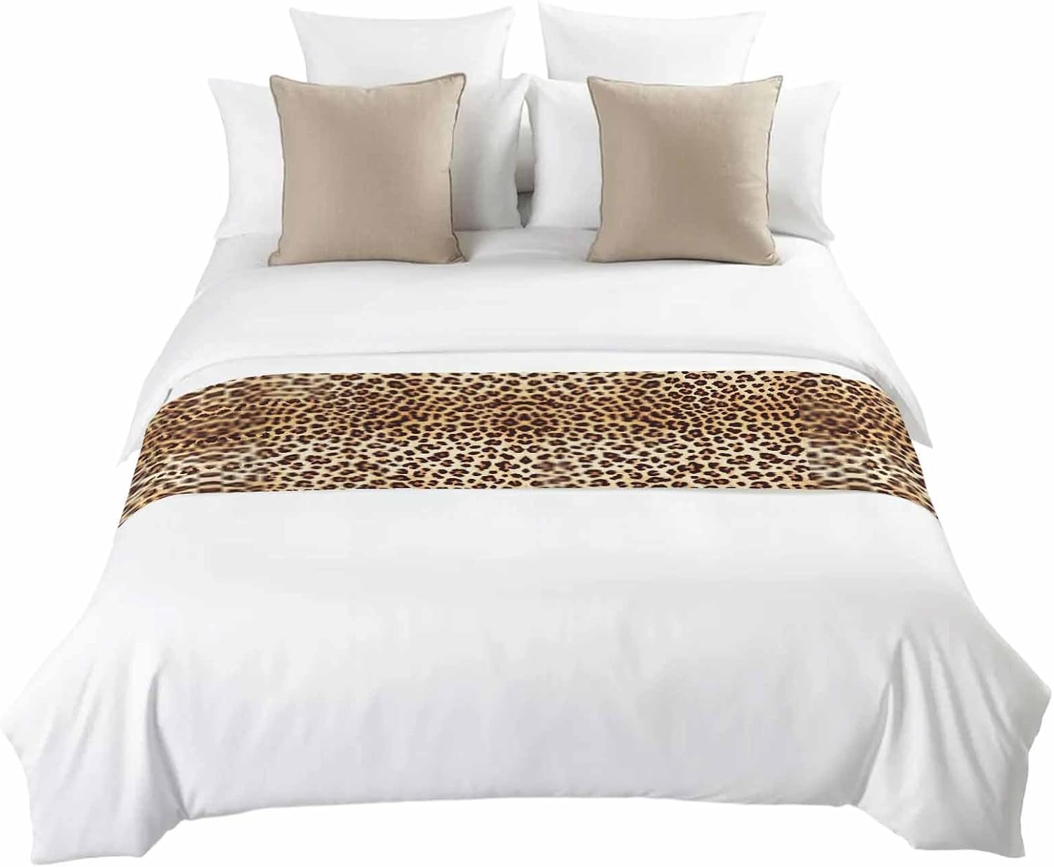 Farmhouse Brown Tan Leopard Print Bed Runners for Bedroom Hotel,Decorative Bedding Scarf Abstract Wild Animal Texture Bed End Blanket Bedding Runner Scarves for California King Size Beds,102x20in