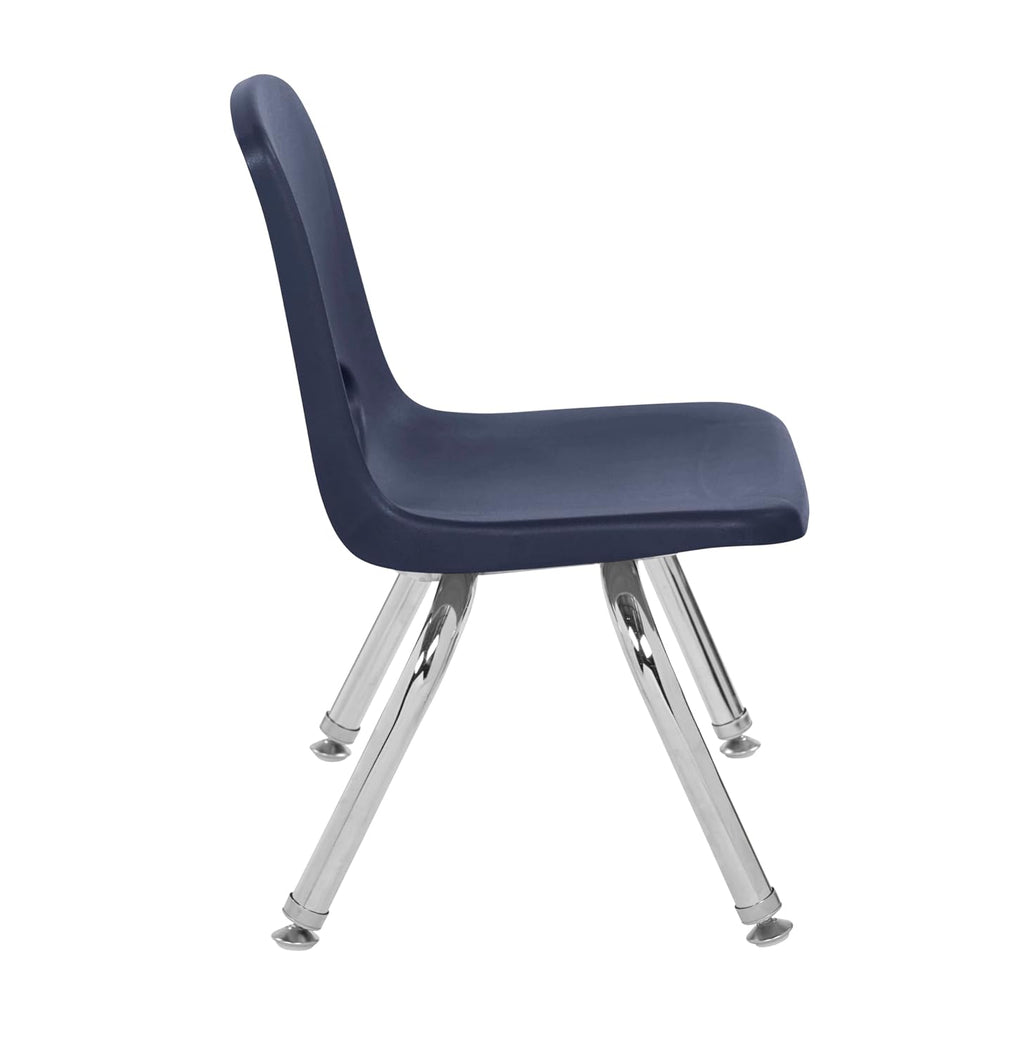 FDP 10" School Stack Chair, Stacking Student Seat with Chromed Steel Legs and Nylon Swivel Glides for in-Home Learning or Classroom - Navy (4-Pack), 13227-NV