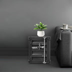 Side Table, Industrial Style Container Cabinet with Metal Combination Lock and 4 Metal Feet, Iron Bedside Table for Bedroom, Living Room, Black