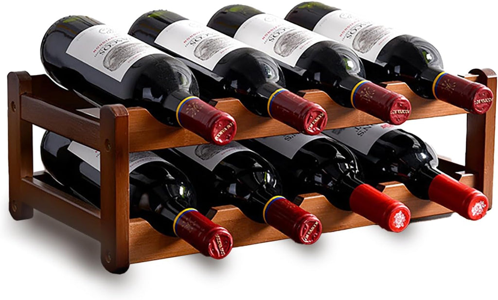 Bamboo Wine Rack, Kitchen Countertop Storage Cabinet Shelf, Pantry Wine Holder(2-Tiers 8-Bottles)