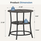 OLIXIS 21.85-Inch Round End Table, 2-Tier Side Round Table for Living Room, Accent Table with Storage Shelf, Sturdy Metal Frame Nightstand for Small Space, Round Bedside, Grey Wood Grain