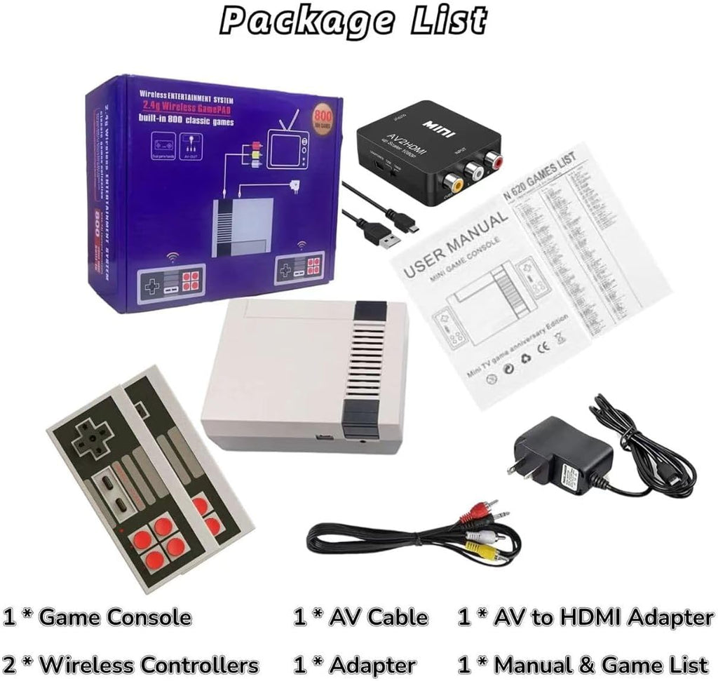 Classic Mini Retro Game Console Built in 619 Video Games,Av and HDMI Output Plug and Play Game System with Dual Wireless Controllers