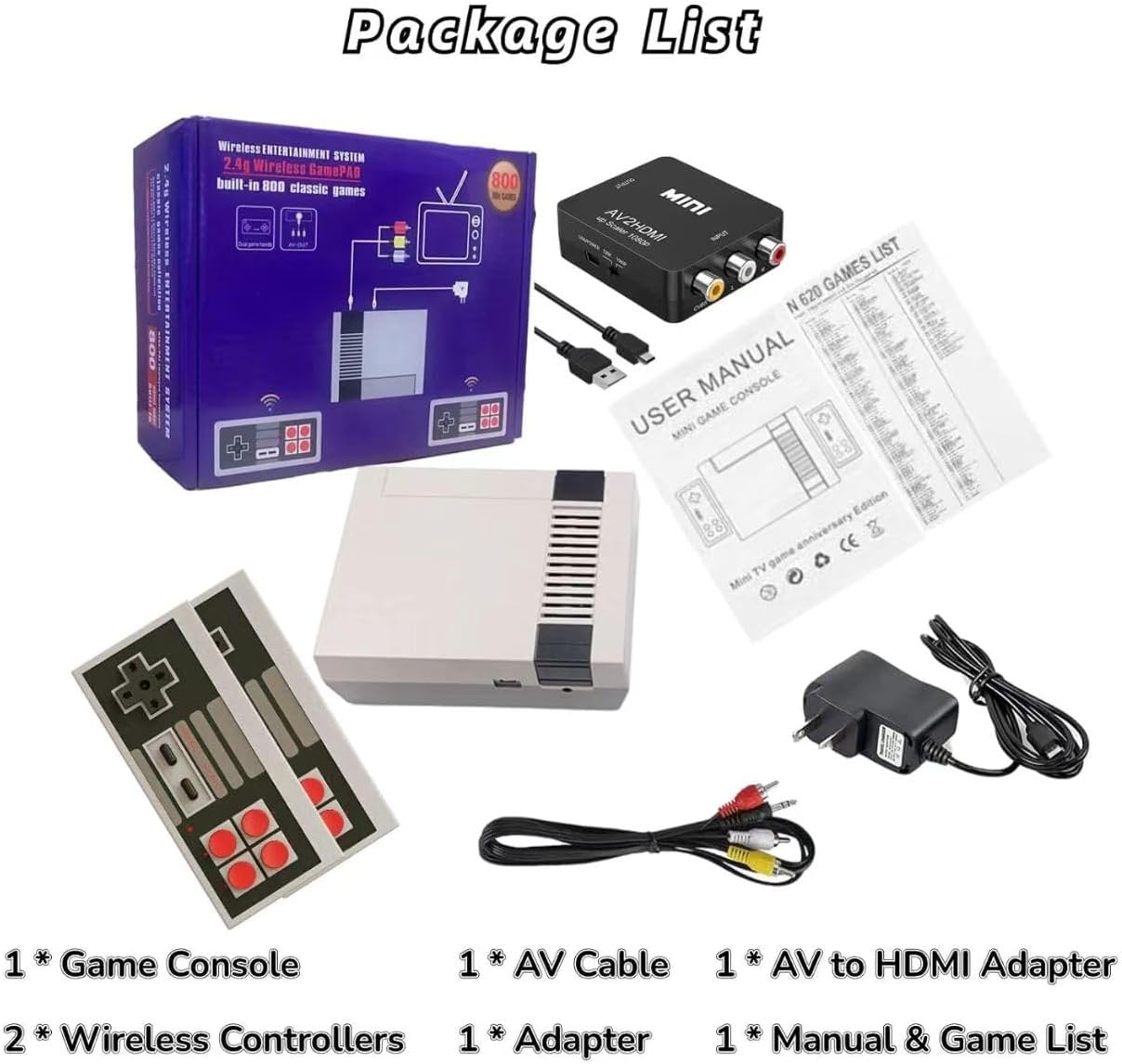 Classic Mini Retro Game Console Built in 619 Video Games,Av and HDMI Output Plug and Play Game System with Dual Wireless Controllers