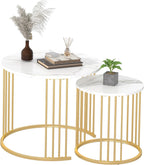 Nesting Coffee Table Set of 2, Round Table, Morden End Side Table Night Stand for Bedroom Dining Room (Marble White)