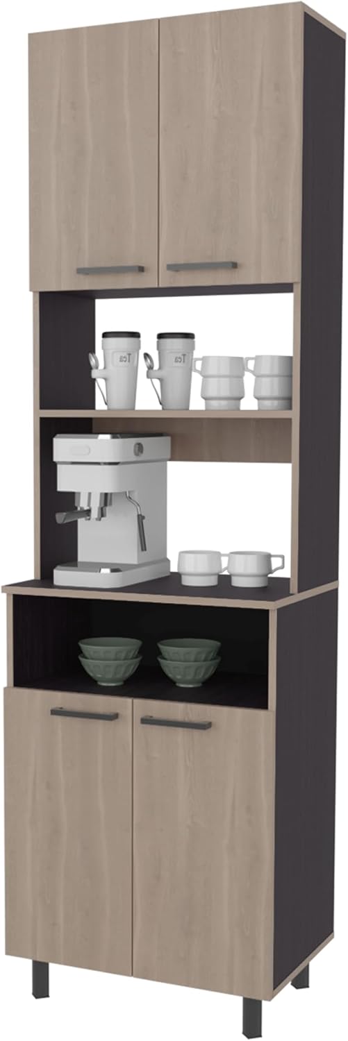 23.6" D*16.1" W*80.3" H Freestanding Kitchen Pantry with 3 Shelves, 2 Double Doors, Rectangular Storage Cabinet, Farmhouse, for Living Room, Dining Room, Brown