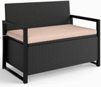 PE Rattan Metal Frame Rustic Storage Bench with 40 Gal Compartment 800lb Capacity Weather-Resistant 24.5x46x33.5in for Patio - Brown