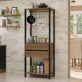 Madesa Kitchen Pantry Storage Rack 27" L with 2 Drawers and Hanging Space Multiuse Cabinet - Black/Brown