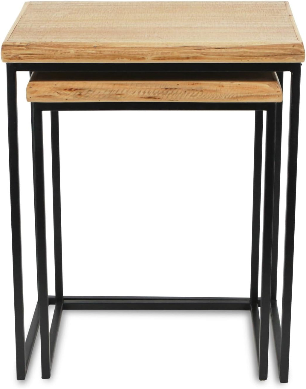HomeRoots Set of Two 25" Black and Brown Solid Wood Nested Tables