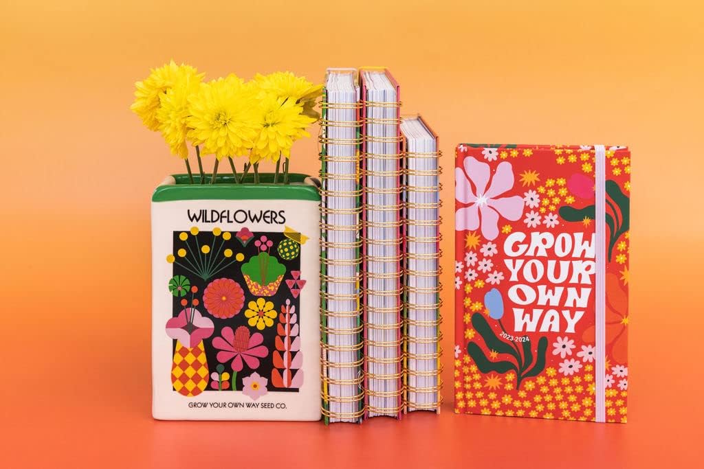 ban.do Ceramic Flower Vase, Wildflower Seeds | Unique Decorative Vase Shaped Like Seed Packet, Colorful Shelf Decor and Organization for Home or Office