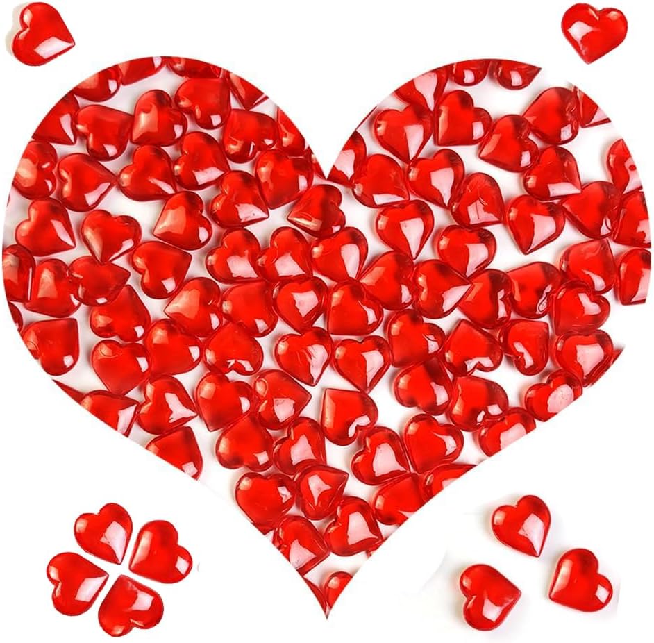 HappyFiller 150 PCS Red Acrylic Hearts for Shaped Crystals Fake Heart Gems for Vase Fillers,Table Scatters,Wedding Centerpieces,Birthday,Engagement Party,Bridal Shower Gifts,11 OZ