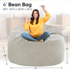 DUMOS 4FT Bean Bag Chair Beanbag for Adults and Kids Oversized Lazy Sofa Living Room Furniture with Removable Washable Cover Giant Comfy Gaming Chair Round Couch for Bedroom Dorm, Grey