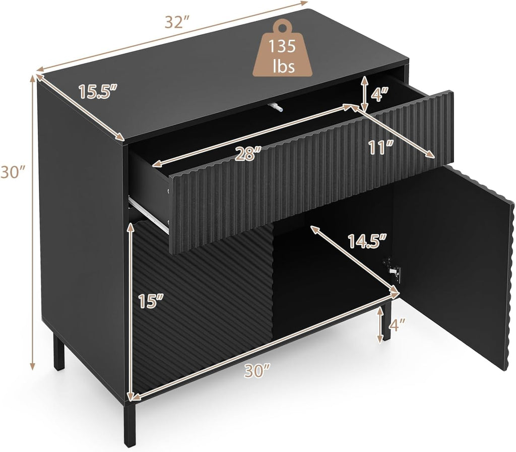 Giantex Buffet Cabinet with Storage, 32" Wide Coffee Bar Console Table with 2 Doors and 1 Drawer, Sideboard Credenza, Modern Fluted Storage Cabinet for Kitchen, Dining Room, Living Room (1)