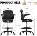 Pu Leather Drafting Chair,Tall Office Chair for Standing Desk with Footring,Counter Height Adjustable High Office Chair with Flip-up Armrests for Home,Drawing