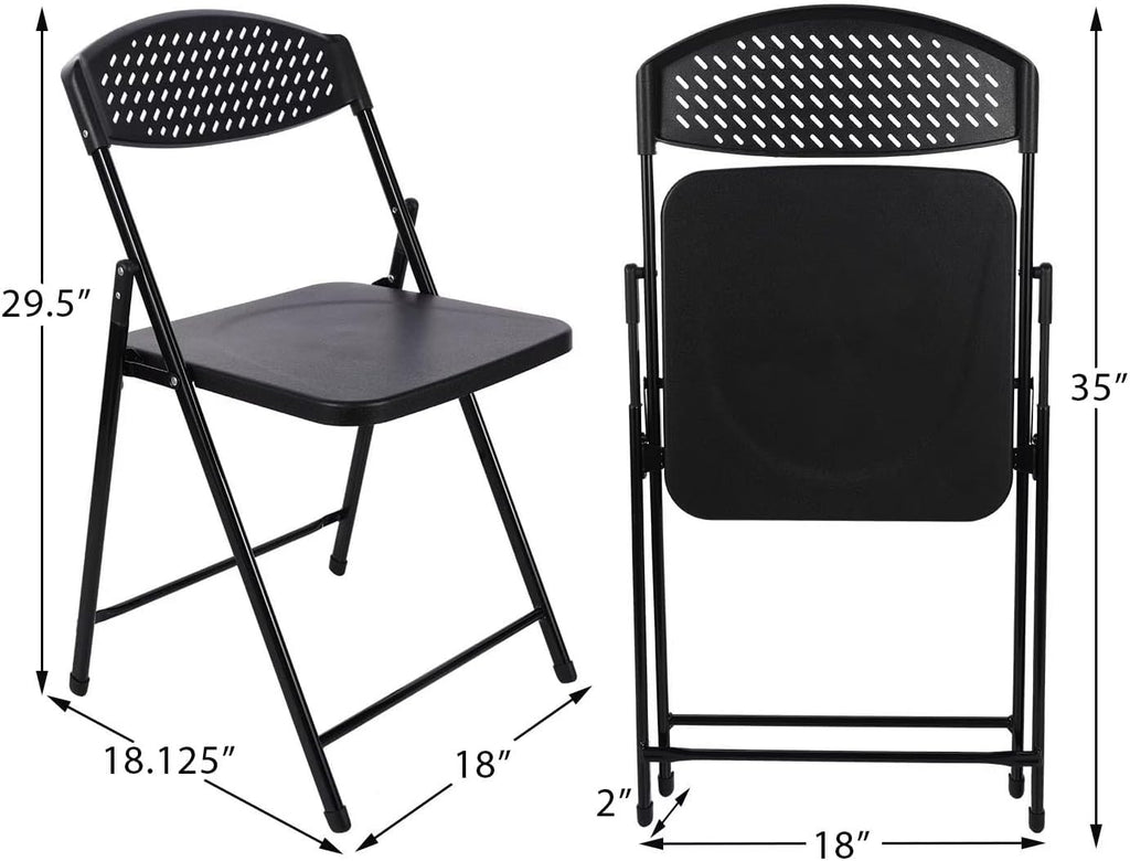 Lightweight Plastic Folding Chair, Portable, Breathable backrest, Non-Slip Rubber feet, Black.