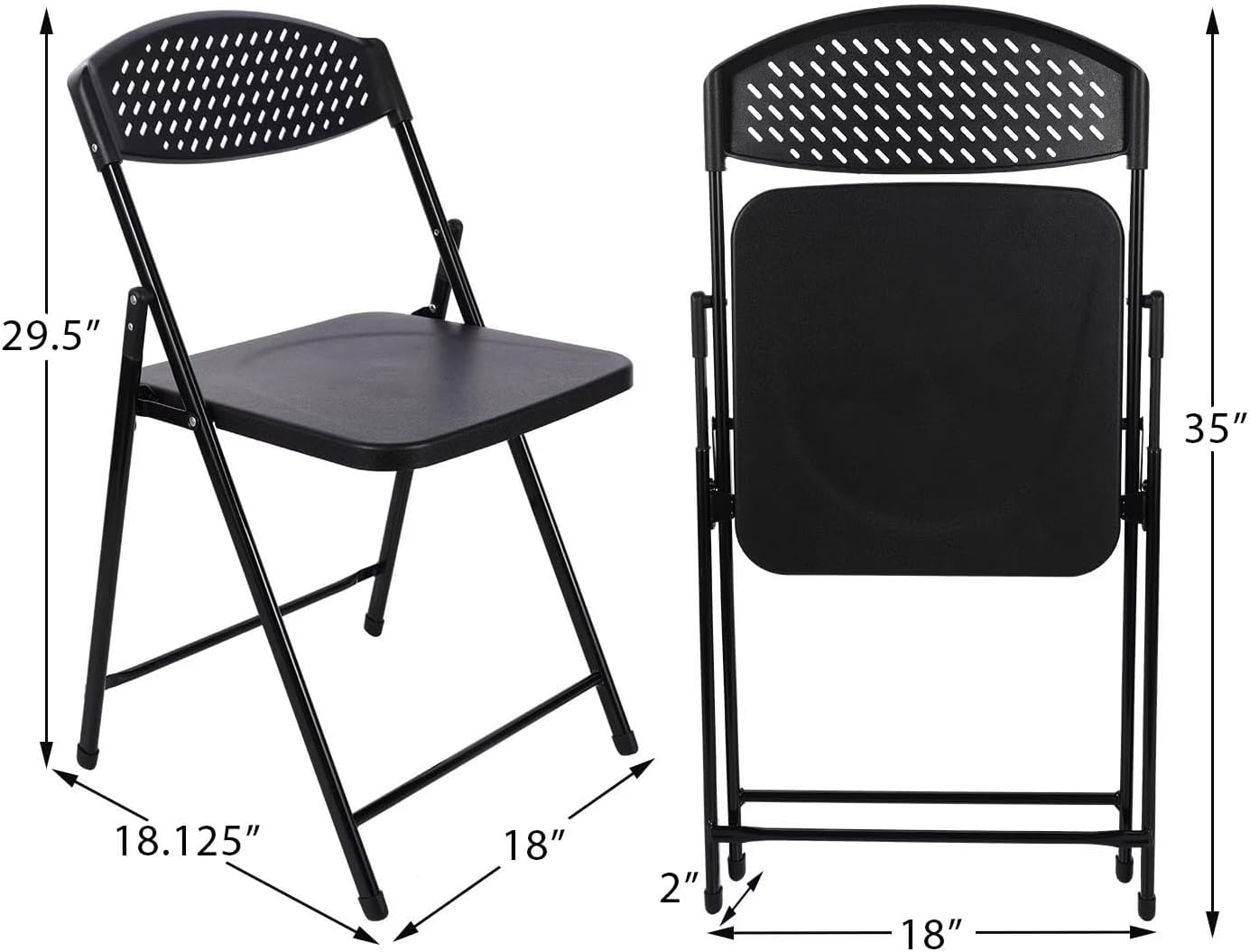 Lightweight Plastic Folding Chair, Portable, Breathable backrest, Non-Slip Rubber feet, Black.