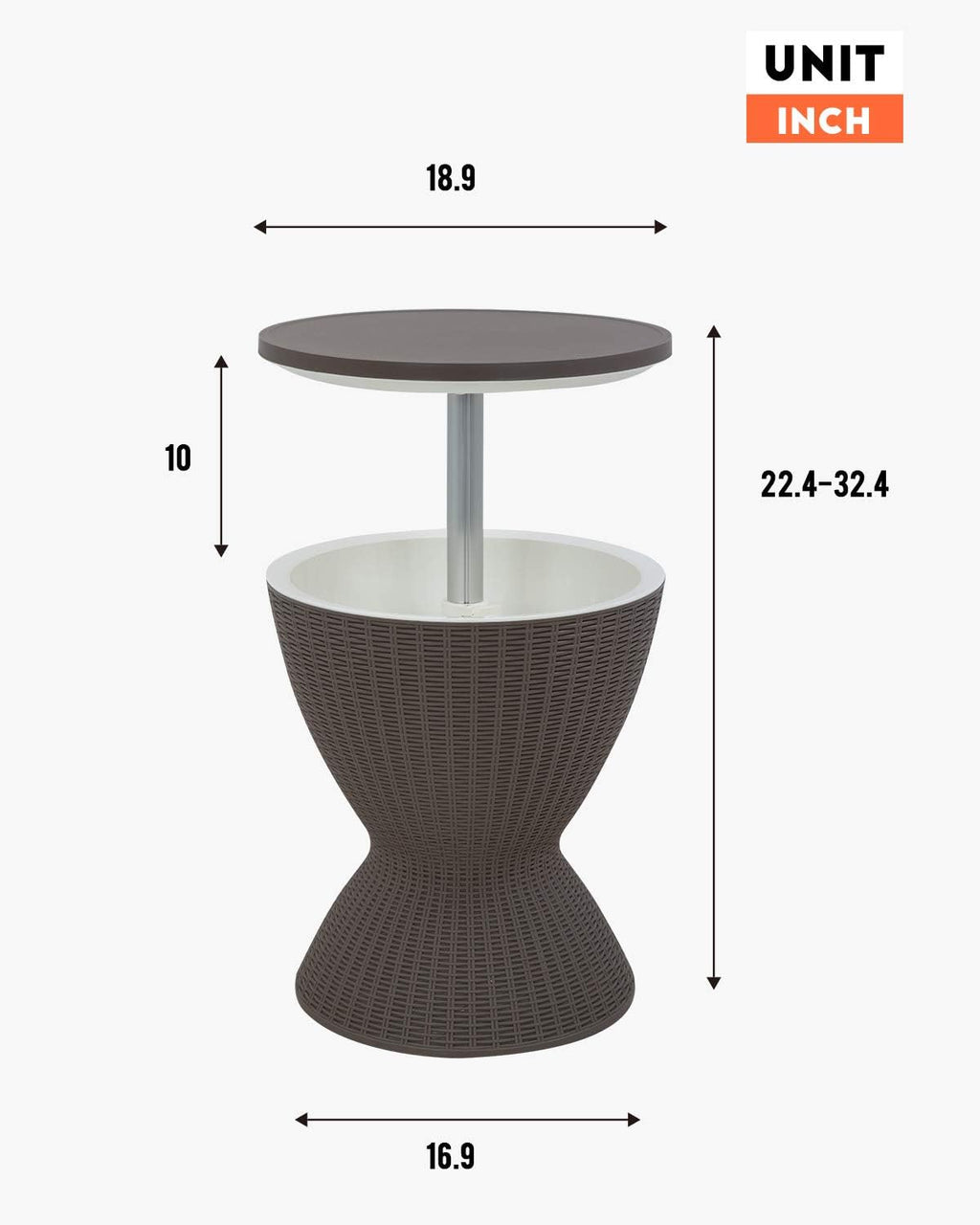 FDW Cool Bar Cooler Table Outdoor Patio Furniture and Hot Tub Side Table 3in1 All-Weather Cool Wicker Bar Table + Ice Bucket + Cocktail Coffee Table with 8 Gallon Beer and Wine Cooler, Grey