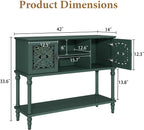 ARTPOWER Vintage Console Table with Hand-Carved Doors, 42" Narrow Entryway Table with Storage, Retro Sofa Table with Open Storage Shelf, Console Tables for Entryway, Hallway, Foyer, Living Room, Green